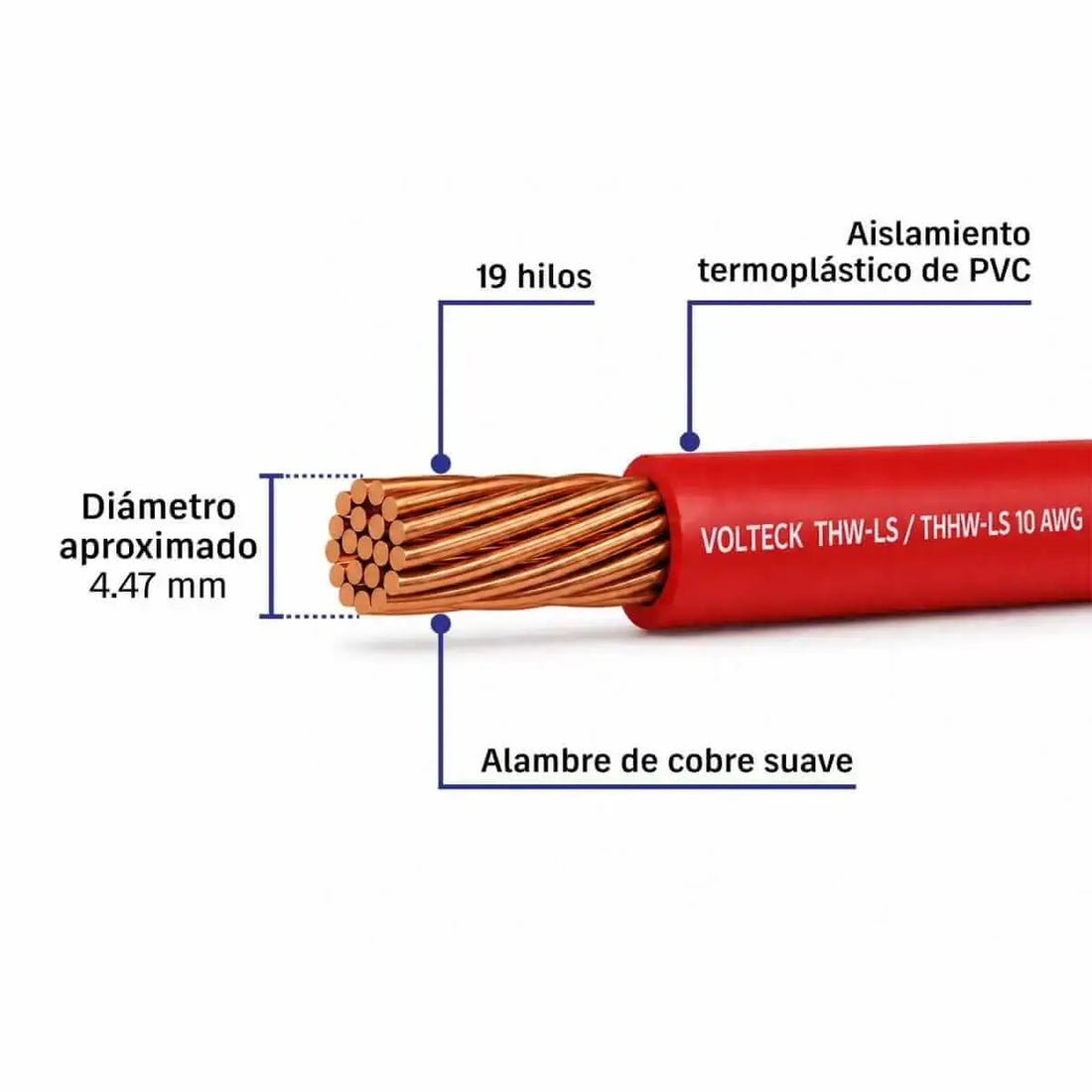 Rollo de 100 m de Cable THHW-LS 10 AWG Rojo Volteck