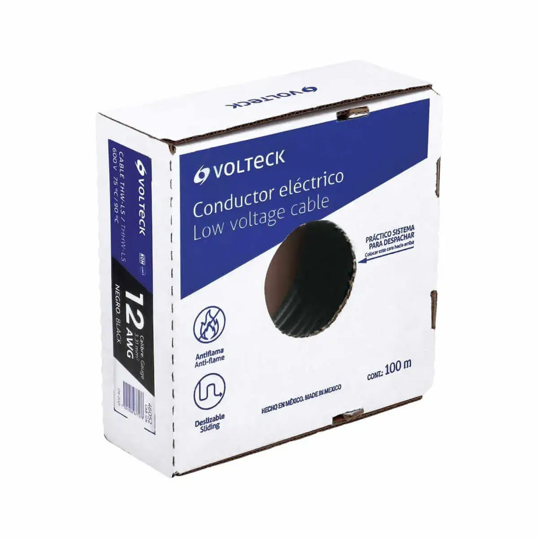 Rollo de 100 m de Cable THHW-LS 12 AWG Negro Volteck