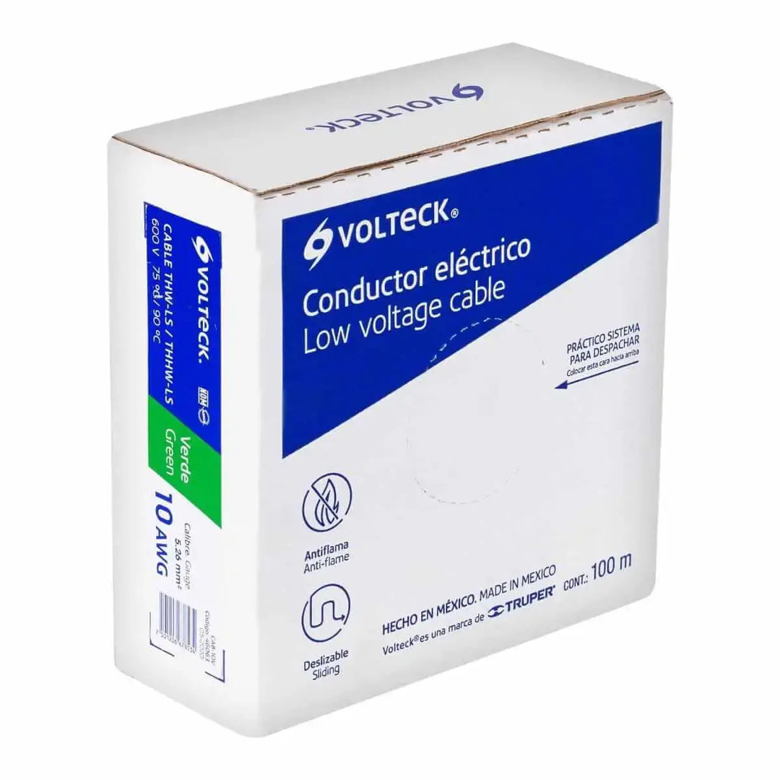 Rollo de 100 m de Cable THHW-LS 10 AWG Verde Volteck